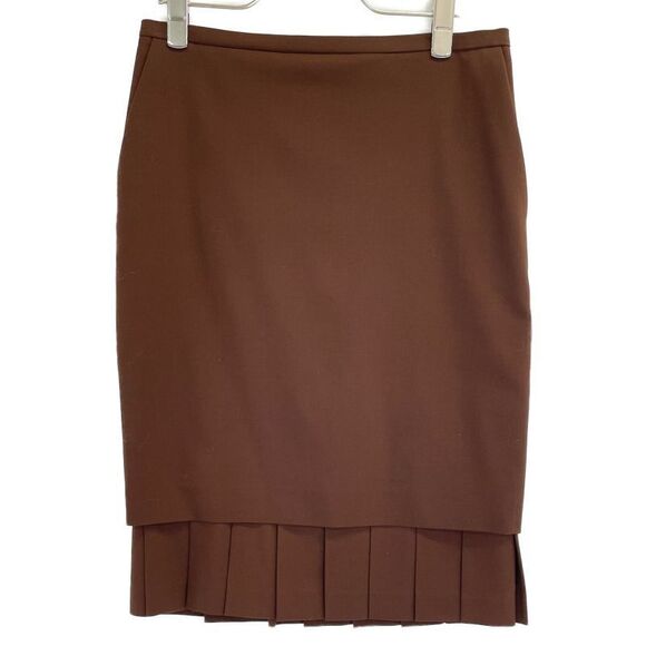 Hermes Lemaire Period Brown Wool Random Tuck Layered Medium Skirt 36